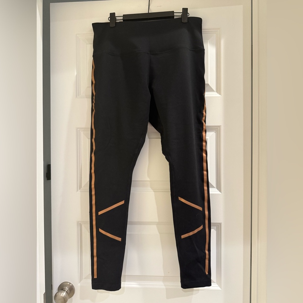Zella Black Leggings with a gold stripe, size XL